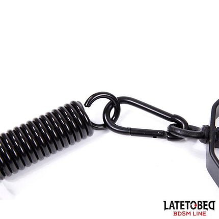 Close-up of Ceiling Swing mounting hardware from Latetobed BDSM Line, featuring sturdy coil and clip for secure attachments.