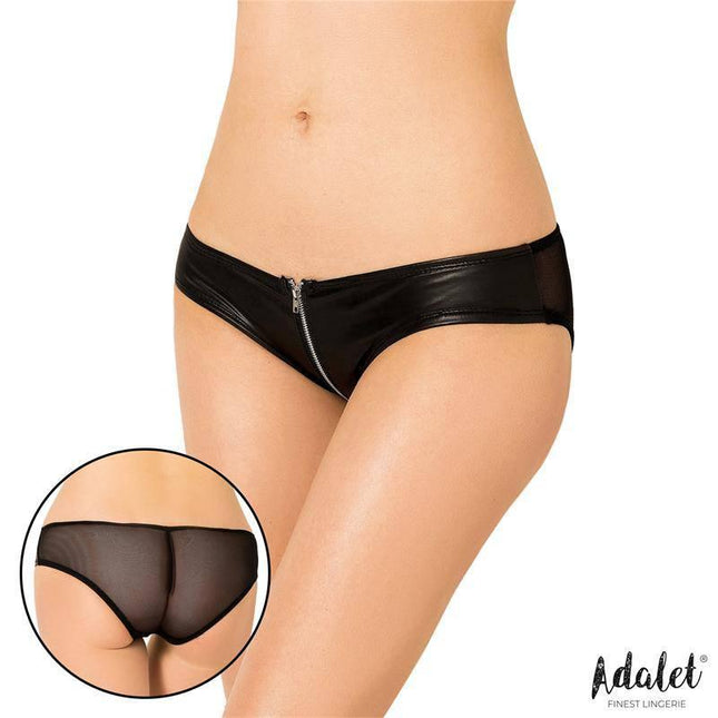 Cellie Panties With zipper by Adalet showcasing edgy style and comfort with bold zipper detail and semi-transparent back in black.