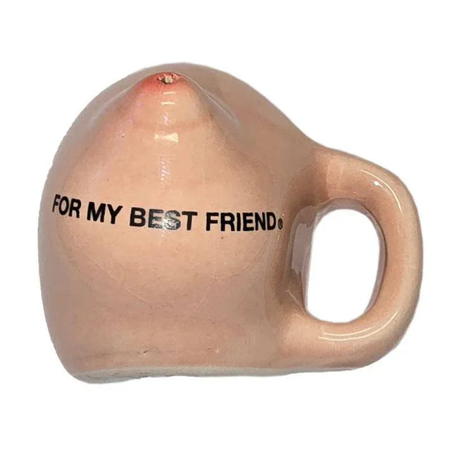 Ceramic breast-shaped fridge magnet with 'FOR MY BEST FRIEND' message, ideal for bachelorette gifts.