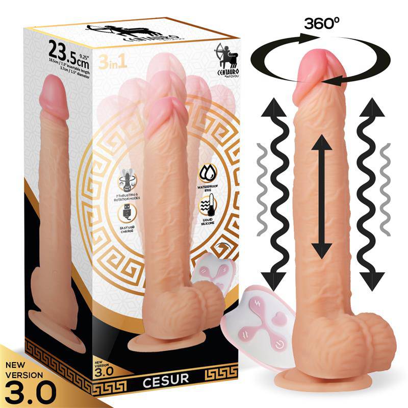 Cesur 3.0 Realistic Dildo Vibrating, Wavy, 360º and Up - and - Down Movement Remote Control USB - secretsextoys.store