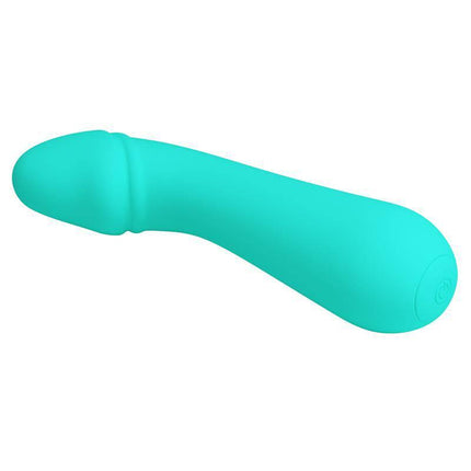 Cetus Vibrator Green, premium silicone G-spot massager with curved tip and flexible body, offering 12 vibration functions for pleasure.
