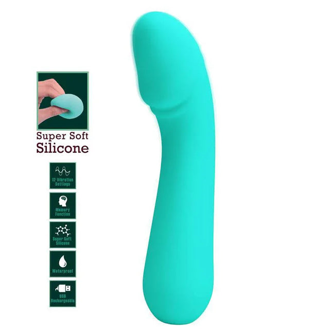 Cetus Vibrator Green, premium silicone G-spot vibrator with 12 functions, curved design for targeted pleasure and enhanced experiences.