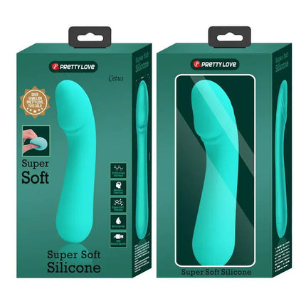 Cetus Vibrator Green in packaging, premium silicone G-spot vibrator with 12 functions for solo or partner play.