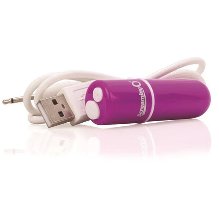 Charged Vooom Bullet Vibe - Purple with USB cable, powerful waterproof vibrator with 10 functions for intense pleasure.