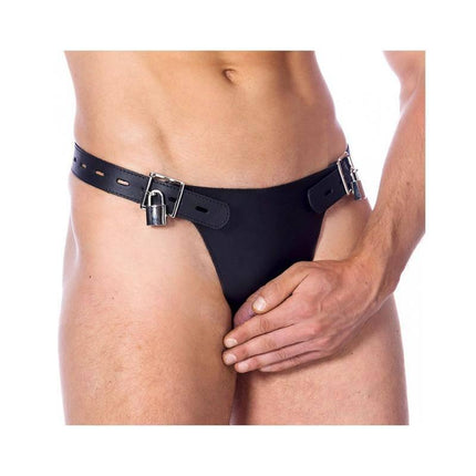 Chastity Belt with Padlocks featuring a durable leather design and secure fastening for enhanced privacy and trust.