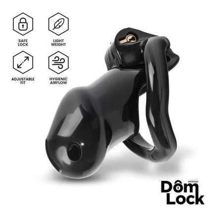 Chastity Cage with Internal Lock - Size S by Domlock featuring safe lock, lightweight design, adjustable fit, and hygienic airflow.