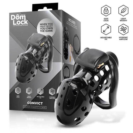 Chastity Cage with Lock - Domlock Convict Cage, black, adjustable fit, safe lock, lightweight design