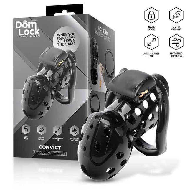 Chastity Cage with Lock - Domlock Convict Cage, black, adjustable fit, safe lock, lightweight design