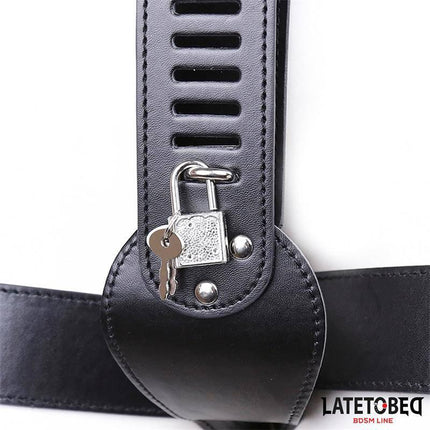 Chastity Pant Adjustable black leather belt with lock from Latetobed BDSM Line, designed for consensual immersive play.