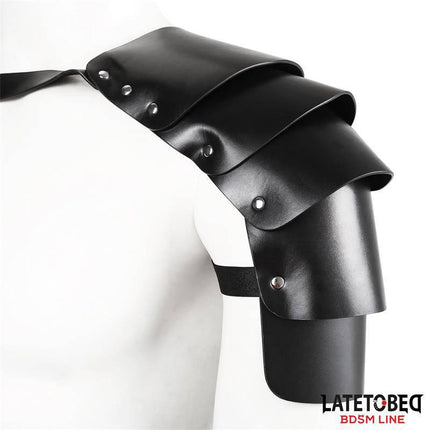 Chest Harness with Shoulder Protector from Latetobed's BDSM Line on model, showcasing sleek leather design.