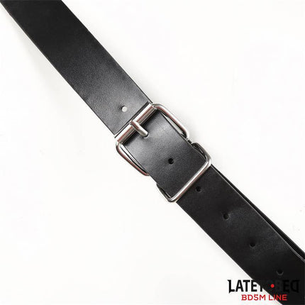 Close-up of the adjustable buckle on the Chest Harness with Shoulder Protector from Latetobed BDSM Line.