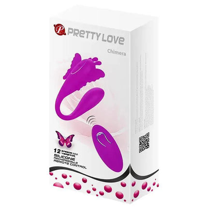 Chimera C Shape Stimulator Flexible USB in purple packaging with remote control and 12 vibration functions featured on the box.