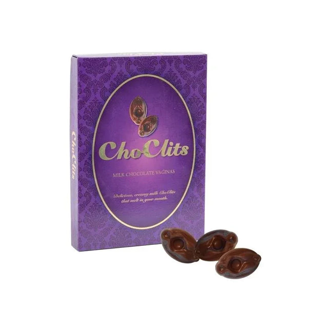 ChoClits milk chocolate, clitoris-shaped chocolates in a playful purple box, perfect for playful gifting and celebrations.