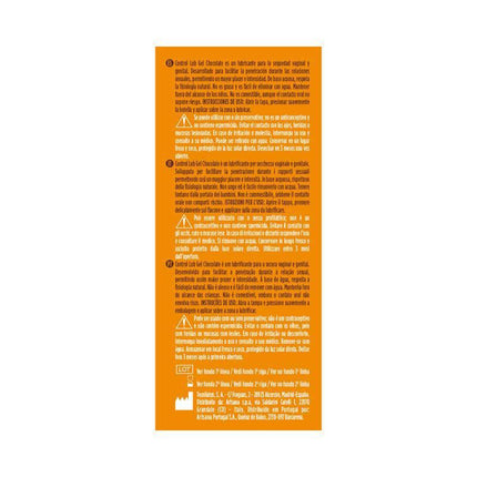 Back label of Chocolate Lubricant 75 ml with usage instructions and safety information.
