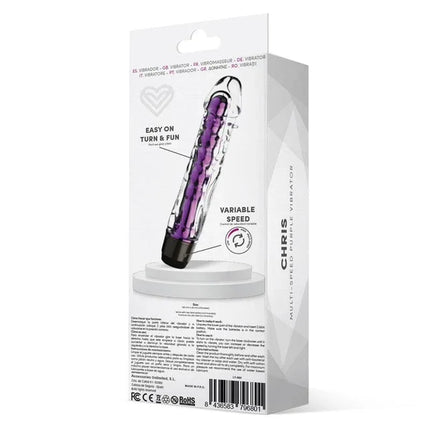 Packaging of Chris Multi-Speed Vibe Purple featuring variable speed and ergonomic design.