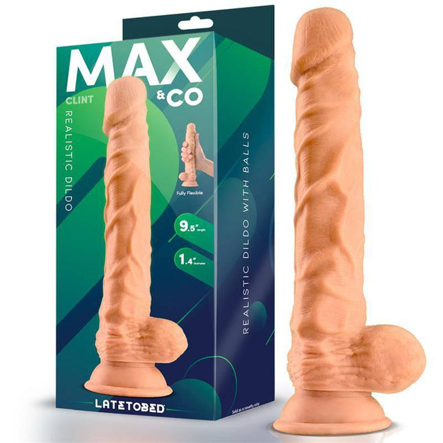 Clint Realistic Dildo with Testicles Flesh 9.5, lifelike 9.5-inch dildo with veins and testicles, authentic sensation, versatile play