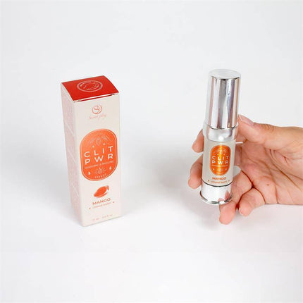 Clit Pwr Clítoris stimulating balm Mango 15 ml bottle and packaging for enhanced clitoral pleasure.