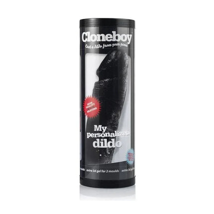 Cloneboy Dildo Black silicone molding kit in packaging for lifelike, personalized dildos with authentic feel.