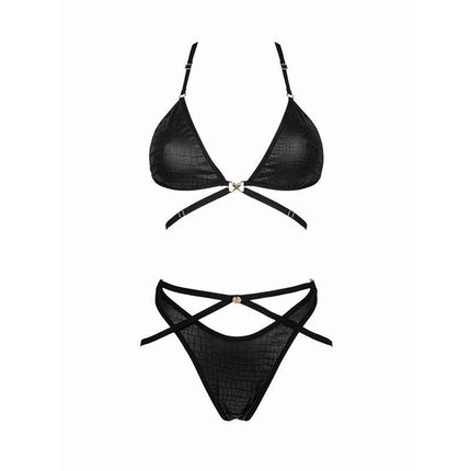 Cobra Nive Bra and Panty Set by Obsessive, elegant black lingerie with refined design, available in S/M and L/XL.