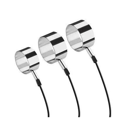 Silicone Cock Ring Set with three unipolar rings and banana connector cable, varying diameters for customizable fit and enhanced performance.