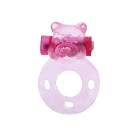 Pink Cock Ring with Vibrating Bullet Bear for enhanced stimulation. Compact design for solo or partner use.