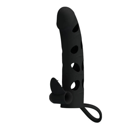 Black Cock Sleeve with Bullet featuring vibration and girth enhancement