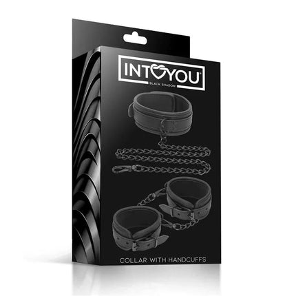 Intoyou Black Shadow Collar and Hand Cuffs Set Vegan Leather packaging