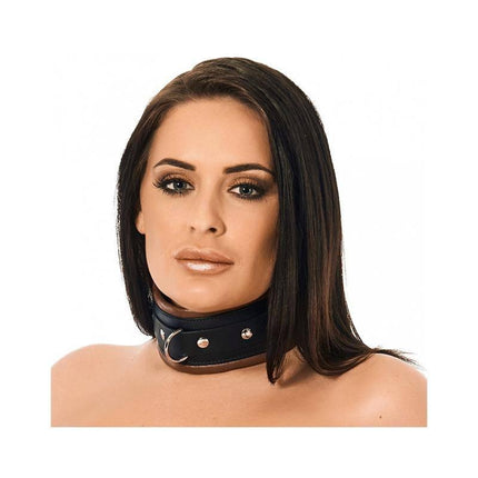Model wearing Collar LUX premium padded leather collar in black