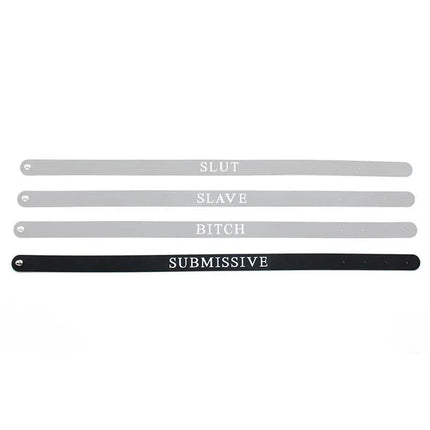 Black Collar (Submissive) Silicone with bold lettering for intimate moments and daring nights, body-safe and adjustable for comfort.