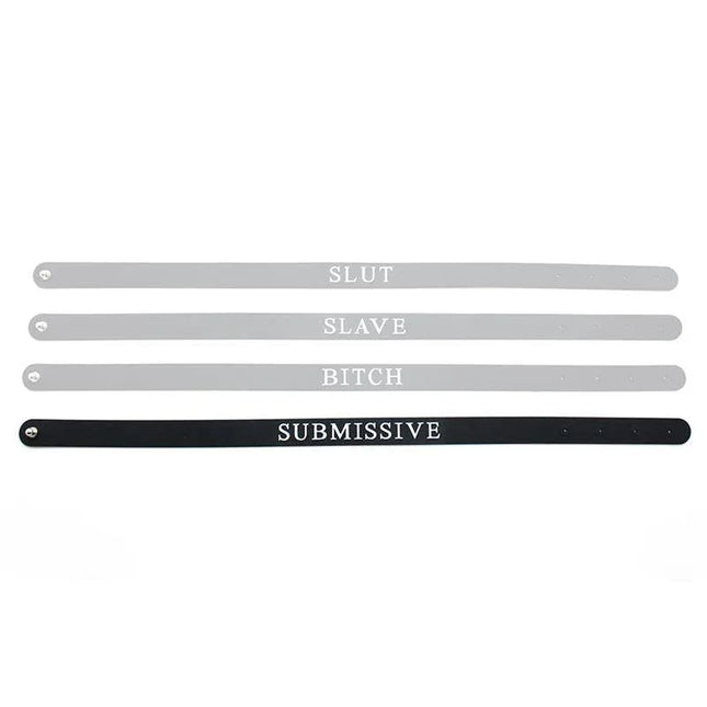 Black Collar (Submissive) Silicone with bold lettering for intimate moments and daring nights, body-safe and adjustable for comfort.