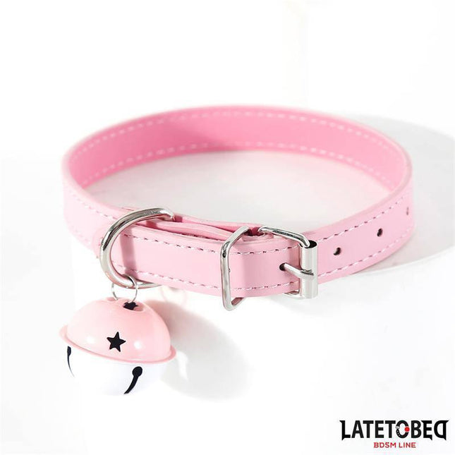 Collar with Bell Adjustable Pink by LATETOBED, featuring pink color and adjustable design for role play.