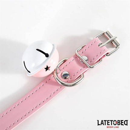 LATETOBED Collar with Bell Adjustable Pink accessory with metal buckle and star design.