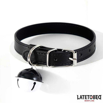 LATETOBED Collar with Bell Black Adjustable, discreet and comfortable accessory for role play, 29–37 cm, black color.