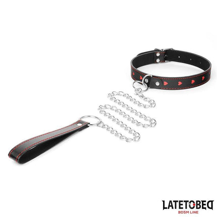 Latetobed collar with Leash 52 cm, durable PU and metal design, adjustable for secure fit, BDSM restraint set with provocative style.