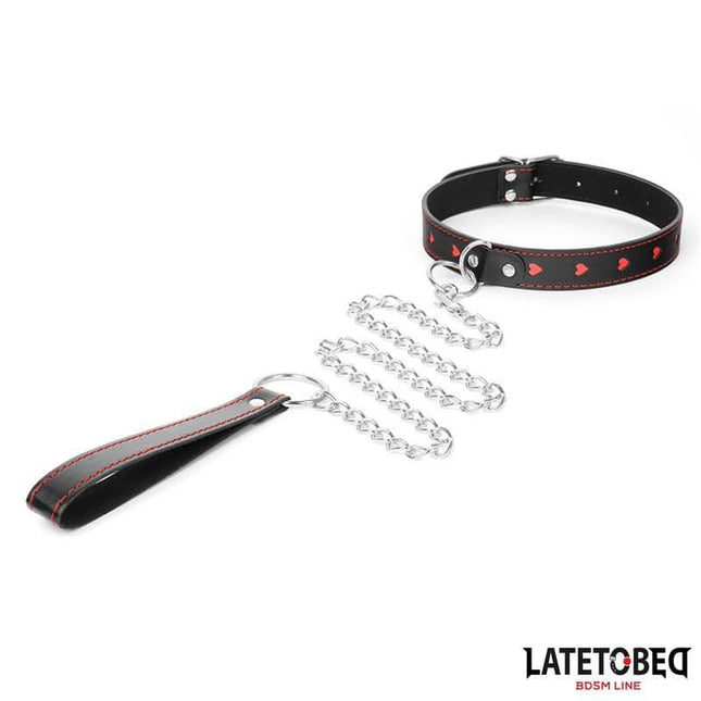 Latetobed collar with Leash 52 cm, durable PU and metal design, adjustable for secure fit, BDSM restraint set with provocative style.