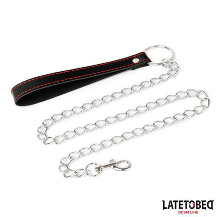 Latetobed collar with Leash 52 cm, PU and metal chain for BDSM play, adjustable for secure fit.