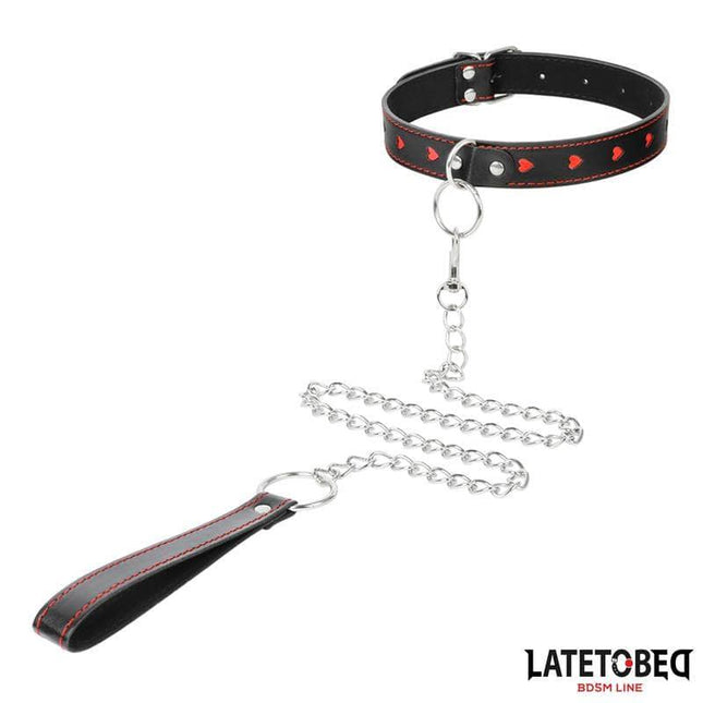 Latetobed collar with Leash 52 cm, BDSM restraint set, adjustable PU and metal collar with secure chain leash for consensual play.