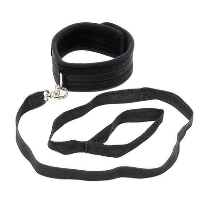 Collar with Leash Adjustable Black for intimate bondage play by Rimba
