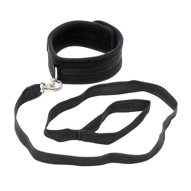 Collar with Leash Adjustable Black for intimate bondage play by Rimba