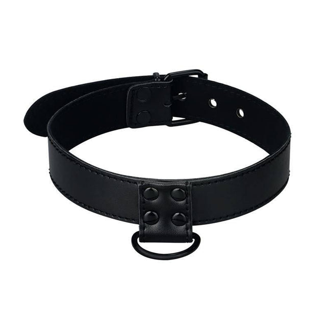 Collar with Leash Black Matt in faux leather with metal fittings for bondage play.
