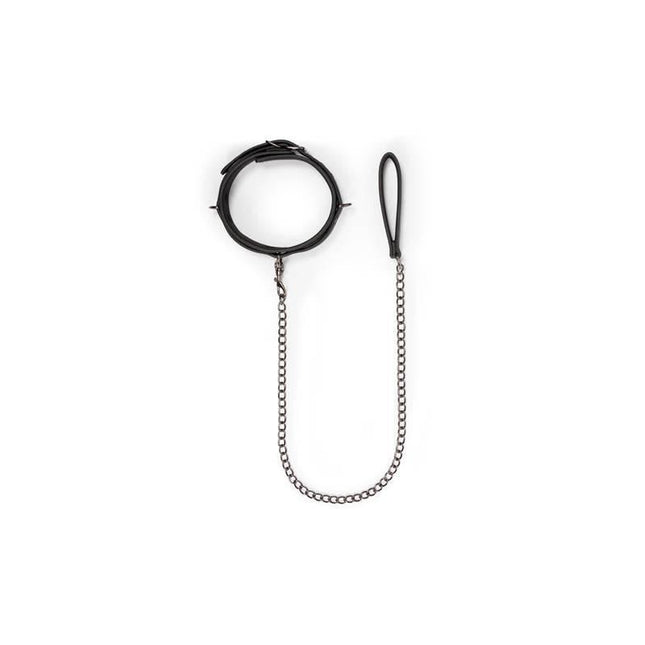 Collar with Leash Black in faux leather with foam interior, adjustable 45-58 cm, sleek strap necklace for intimate or everyday wear.