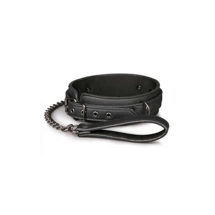 Collar with Leash Black made from faux leather with soft foam interior, adjustable for comfort and style.