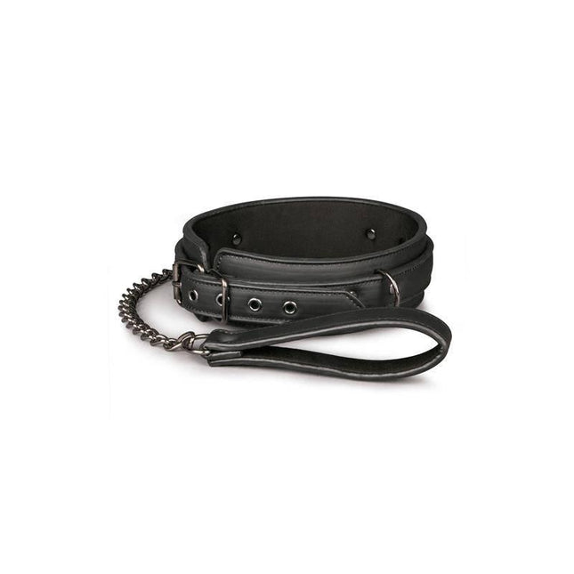 Collar with Leash Black made from faux leather with soft foam interior, adjustable for comfort and style.