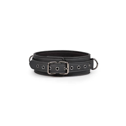 Collar with Leash Black faux leather adjustable strap with soft foam interior for comfort and style.