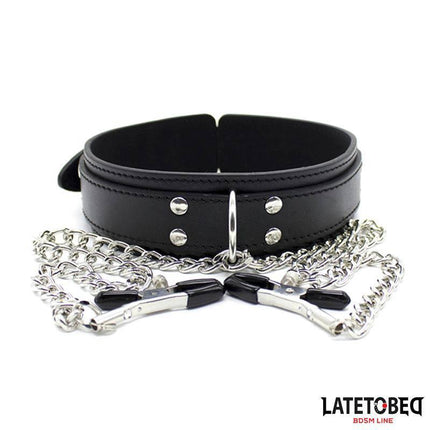 Collar with Nipple Clamps by Latetobed, featuring adjustable PU and metal design for bold sensation play and restraint.