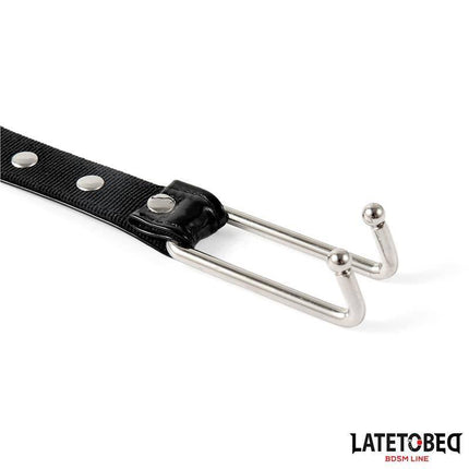 Collar with Nose Hook from Latetobed BDSM Line shown with metal hooks for secure and firm restraint in power dynamics play.