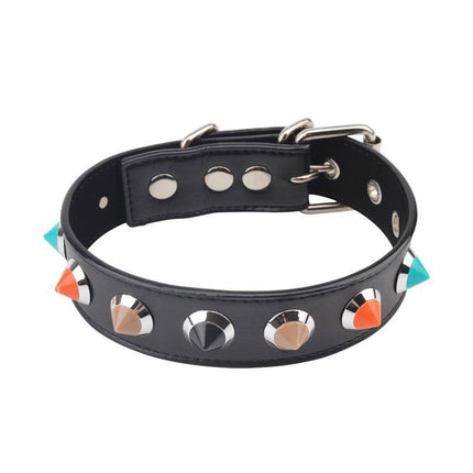 Collar with Thorns 46.5 cm, PU leather fashion collar with colorful spikes, durable and adjustable, edgy accessory for bold style.