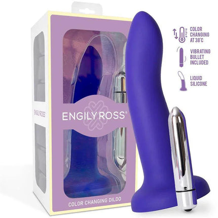 Color-Changing Dildo Purple to Pink Size S 14 cm by Engily Ross with vibrating bullet and liquid silicone packaging.