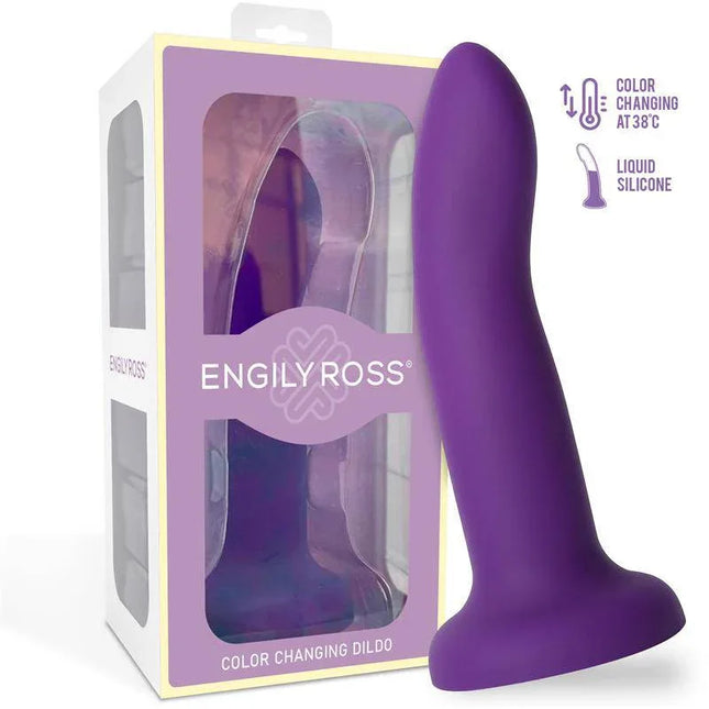 Color Changing Dildo Purple to Pink Size S 14 cm packaging and product view.