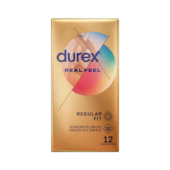 Condoms Real Feel 12ud box showcasing latex-free design for natural sensation.